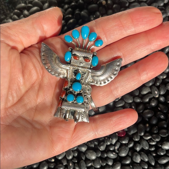 native American sterling Silver and Turquoise Kachina pendant - Picture 5 of 10